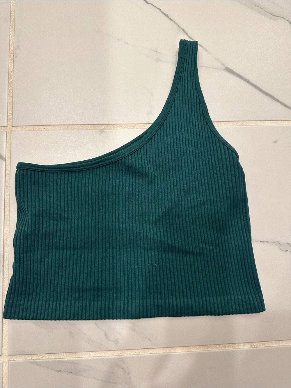Asymmetric One-Shoulder Ribbed Tank Top - Teal Green